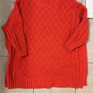 Mer Sea Cozy orange Red Cable Knit Sweater with cropped sleeves one size